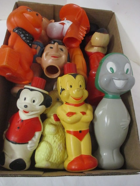 Lot of Vintage Soaky Character Bubble Bath Containers and Heads: see pictures and preview for selection and condition 
