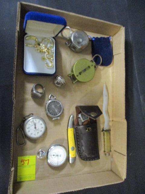 Lot of Vintage Pocket Watches, Knives, Compass, Tally Counter, Rings, and (1 of 15)