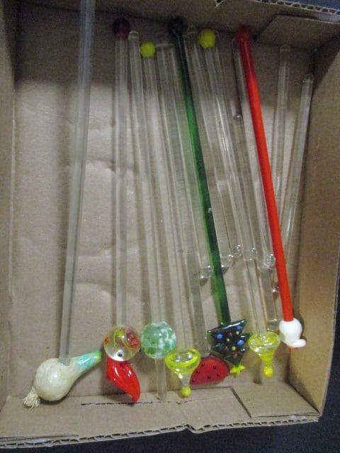 Lot of Glass Swizzle Stick Stirrers: see pictures and preview for selection and condition 