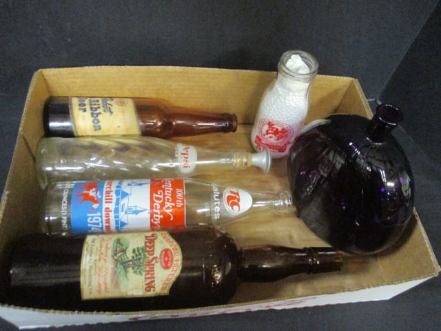 Lot of Vintage Advertising Bottles, Milk Bottle, and Blown Glass Bottle (1 of 7)