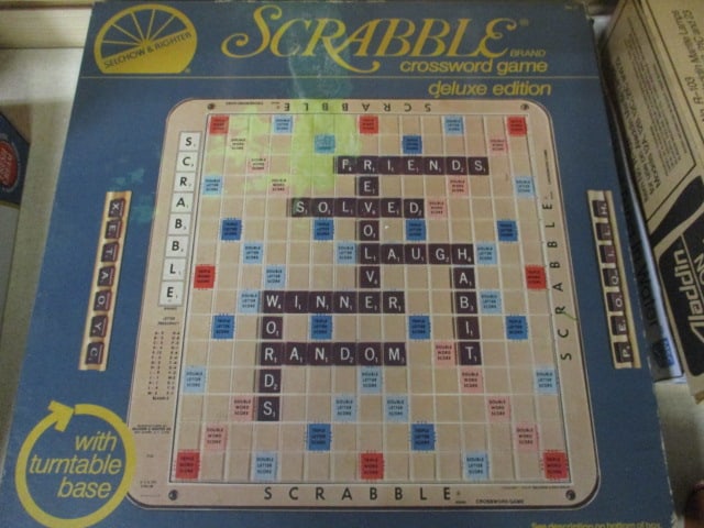 Vintage Scrabble Deluxe Edition Crossword Game with Turntable in Original Box: unsure if all parts are included - appears so, see pictures and preview 