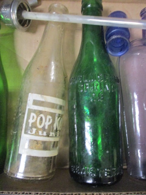 Lot of Vintage Glass Bottles, Seltzer Spout, and Coca-Cola Salt Shaker - 3