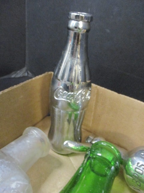 Lot of Vintage Glass Bottles, Seltzer Spout, and Coca-Cola Salt Shaker - 5