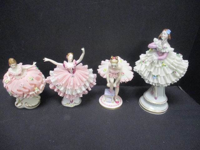 4 Vintage Dresden Porcelain Ballerina Figurines - Made in Ireland: 5 1/2" to 8 3/4", includes 2 boxes 