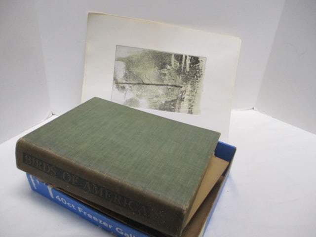 Lot of Vintage School and Grammer Books, Birding Books, and 3 Signed: and Numbered Art Prints 