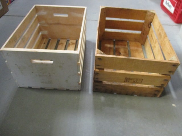 2 Vintage Wood Crates: 18" x 12 1/2" x 9 3/4" and 19" x 13" x 10" 
