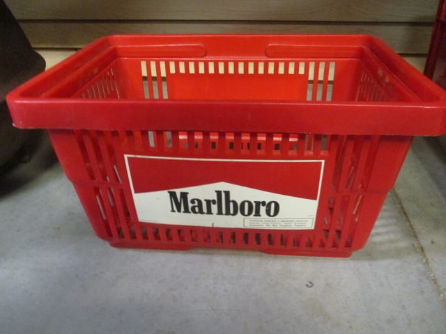 Vintage "Marlboro" Red Plastic Grocery Basket: 16 1/2" x 11 1/2" x 9 1/4" 