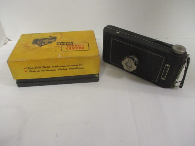 Vintage Kodak Tourist Camera in Original Box and Kodak 16mm Enlarger Camera: . 