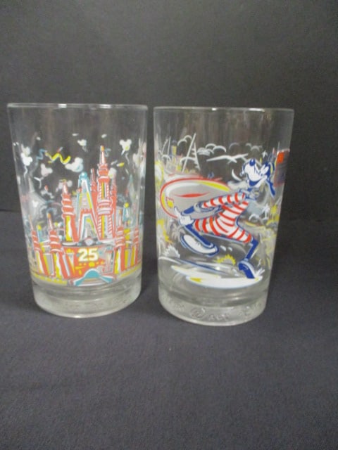 2 Vintage McDonald's "Walt Disney World" Glasses: 5 1/8" each 