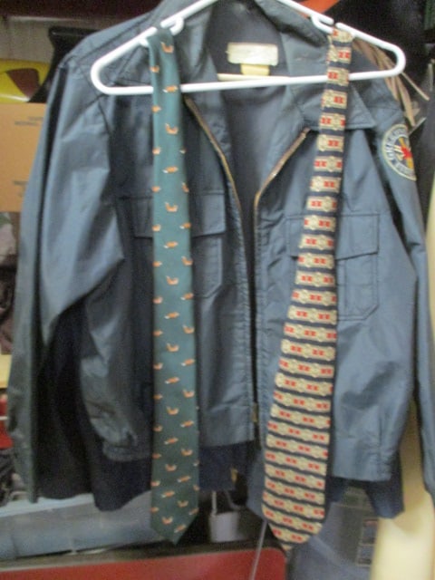 Lot of Vintage Men's Jackets and Ties - Greenville Fire Department, Outdoor: Patches, Stafford "Fox" Tie, Roundtree & Yorke Silk Tie, see pictures and preview for selection and condition 