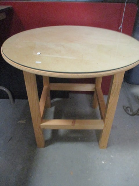Round Hand Constructed Solid Wood Accent Side Table with Glass Top Protector (1 of 3)