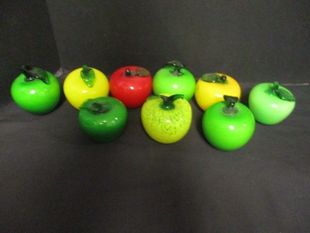 Nine Hand Blown Art Glass Apples: . 