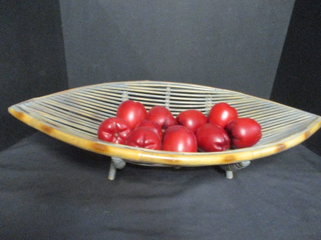 Woven Bamboo Fruit Basket and Wooden Red Delicious Apples: Basket 28" x 13 1/2" x 5" 