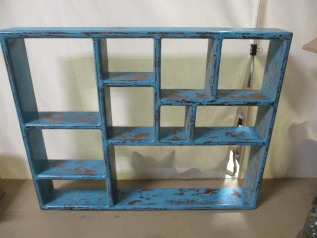 Painted Distressed Finish Display Shelf: 27 3/4" x 22" x 4", Local Pickup Only