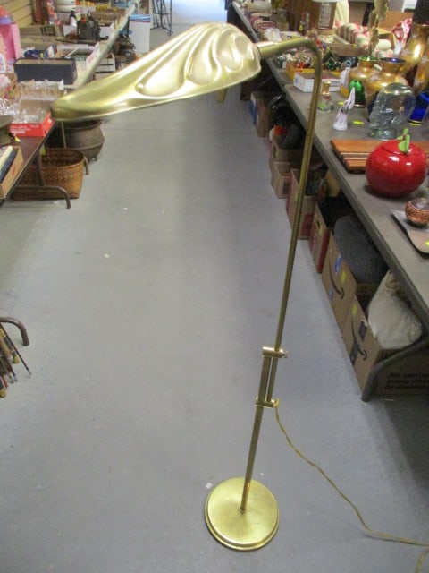Brass Adjustable Height Floor Lamp with Mussell Shell Form Shade (1 of 6)