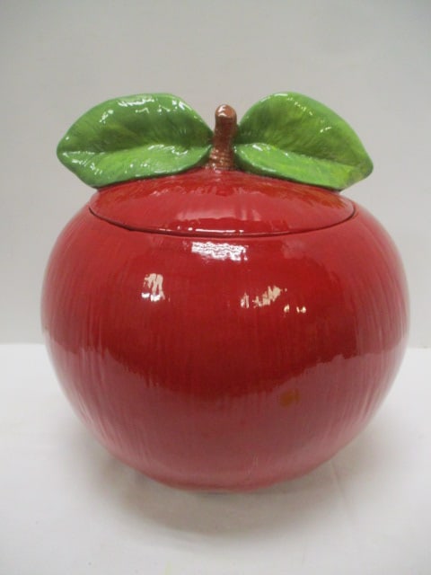 Handpainted Ceramic Apple Cookie Jar: 9"h 