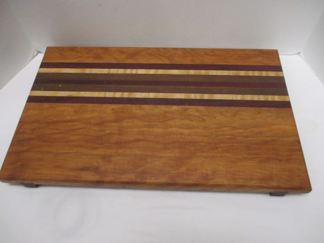 Hand Crafted Banded Wood Cutting Board by Bruce Grob Black Mtn. Woodcraft: 12" x 20" x 1 1/2", made in Black Mountain, NC, few knife marks 