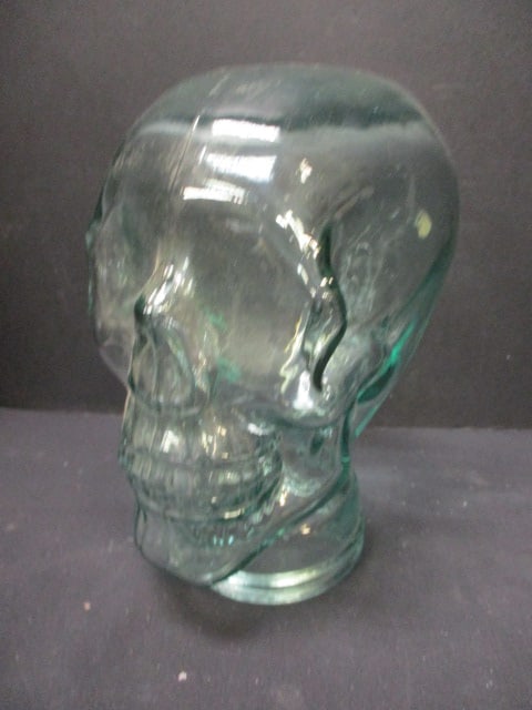 Pressed Green Molded Glass Skull: 10"h 