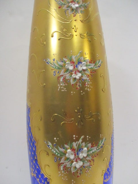 Nello Gigli Venetian Blown Cobalt Blue Glass, Gold Gilt with Raised Floral - 2