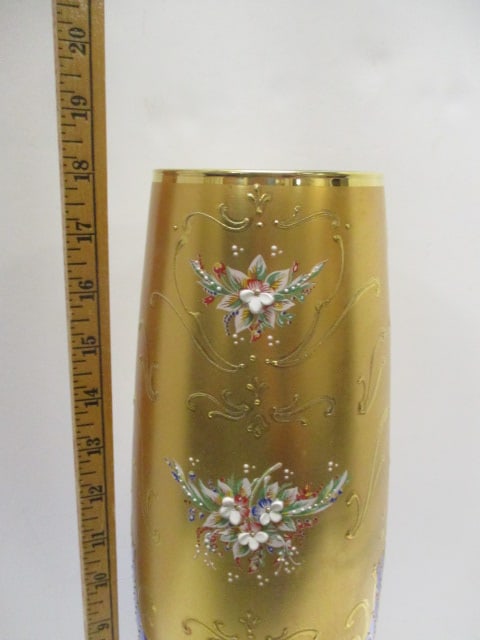 Nello Gigli Venetian Blown Cobalt Blue Glass, Gold Gilt with Raised Floral - 6