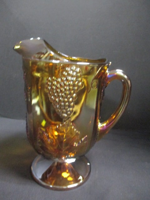 Vintage Indiana Carnival Glass Iridescent Marigold Pitcher: 11" 