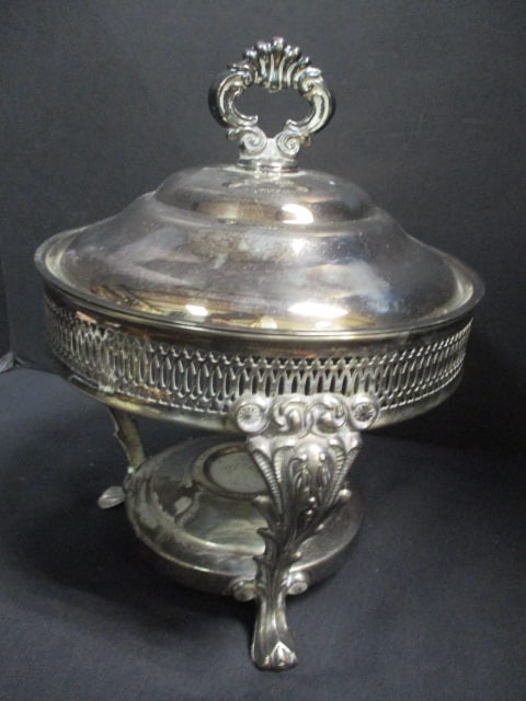 Vintage Leonard Silver Silverplate Chafing Dish Stand and Lid: 9" x 12" 