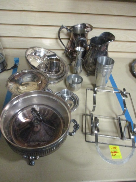 Silverplate and Pewter Table Lot - Pitchers, Chafing Dish, Trays, Vase, etc. (1 of 9)
