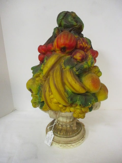 Vintage Handpainted Ceramic Fruit Compote Sculpture: 20" 
