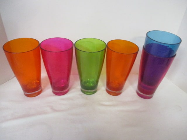 Set of 6 Textured Multi-Color Acrylic Tumbler Glasses: 7 1/8" each 