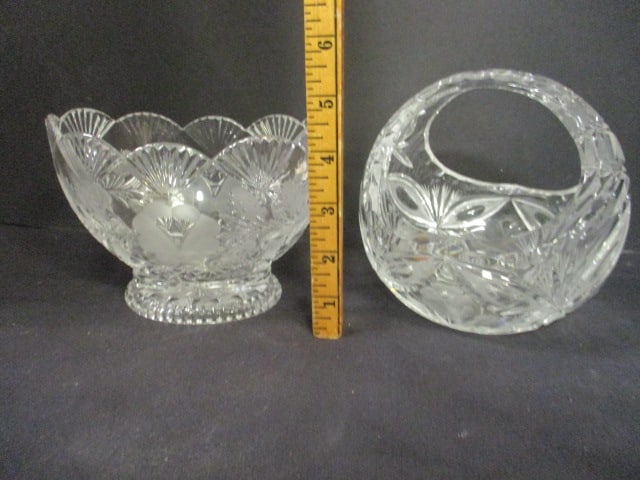 Cut-Glass Crystal Footed Bowl, Crystal Basket Dish and Crystal Handle - 11