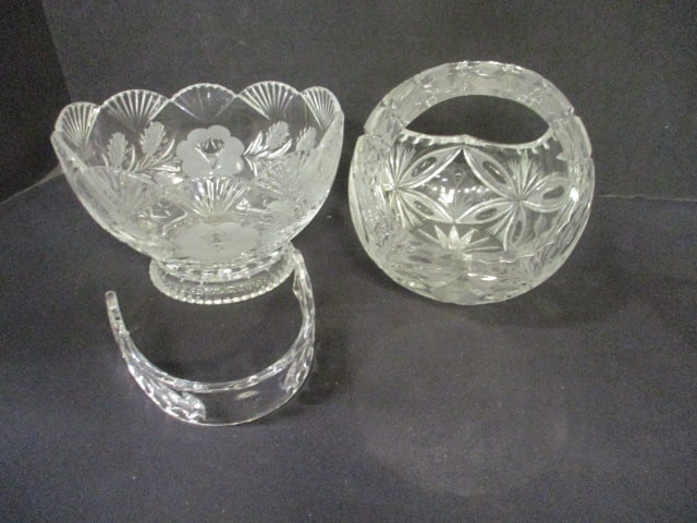 Cut-Glass Crystal Footed Bowl, Crystal Basket Dish and Crystal Handle (1 of 11)