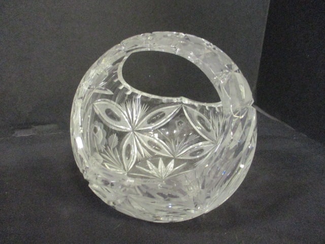 Cut-Glass Crystal Footed Bowl, Crystal Basket Dish and Crystal Handle - 2