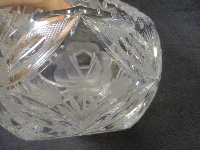 Cut-Glass Crystal Footed Bowl, Crystal Basket Dish and Crystal Handle - 5