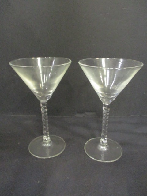 2 Luminarc France Twisted Stem Martini Glasses: 6 1/4" each 