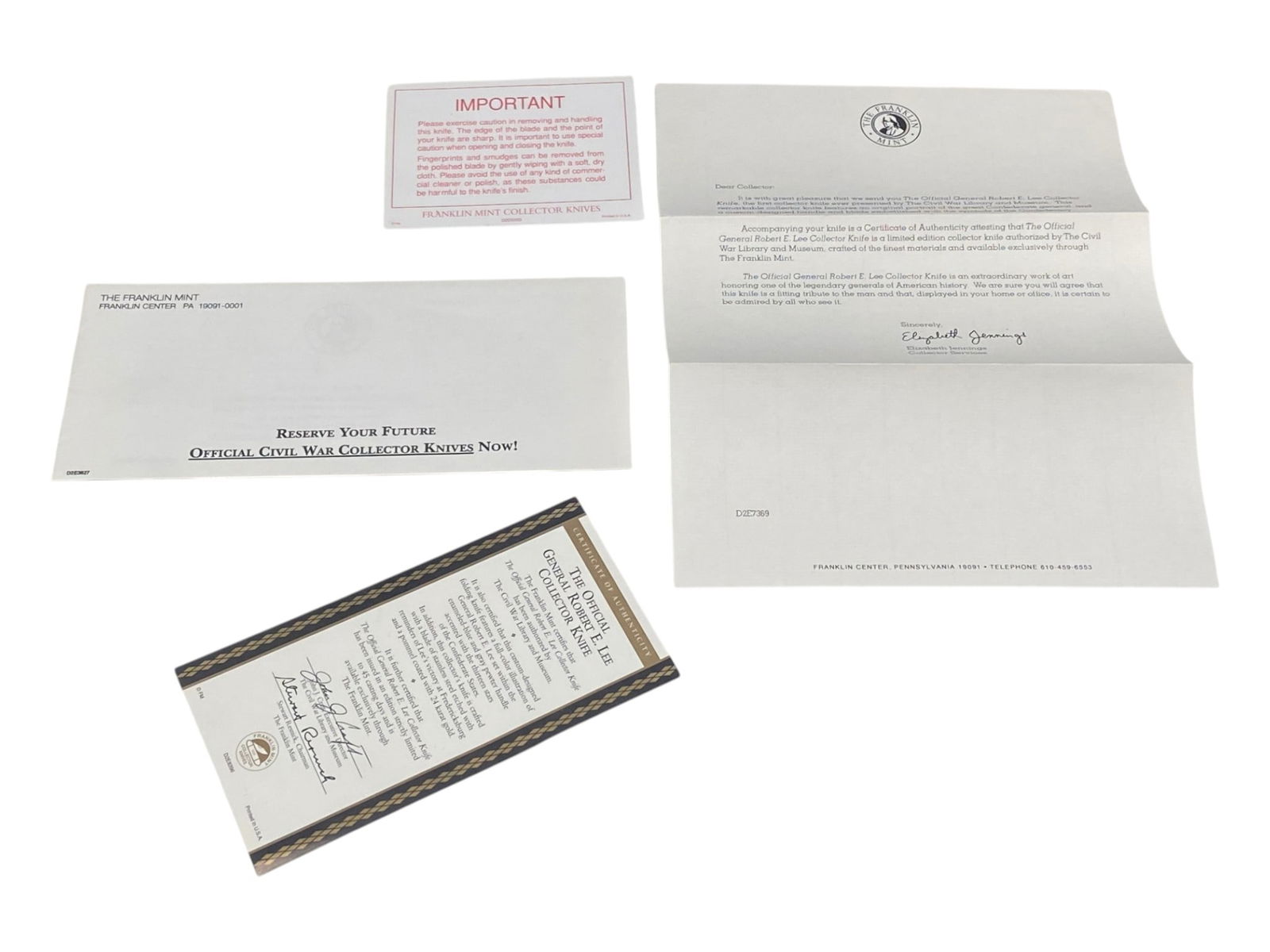 NIB Franklin Mint Knife "Robert E Lee" Collector Knife Model Number B11XA20 - 18