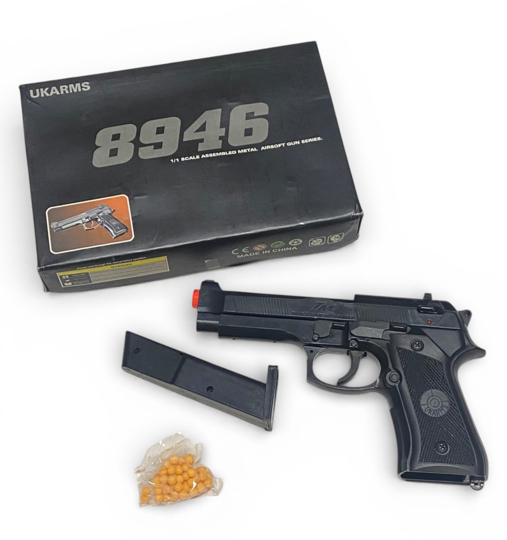 Tactical Master Q LS Shinden UK Arms 8946 Airsoft Gun "Beretta Clone" in Box: Sping Airsoft Gun with Magazine and BBs | Like new in box | See Photos 