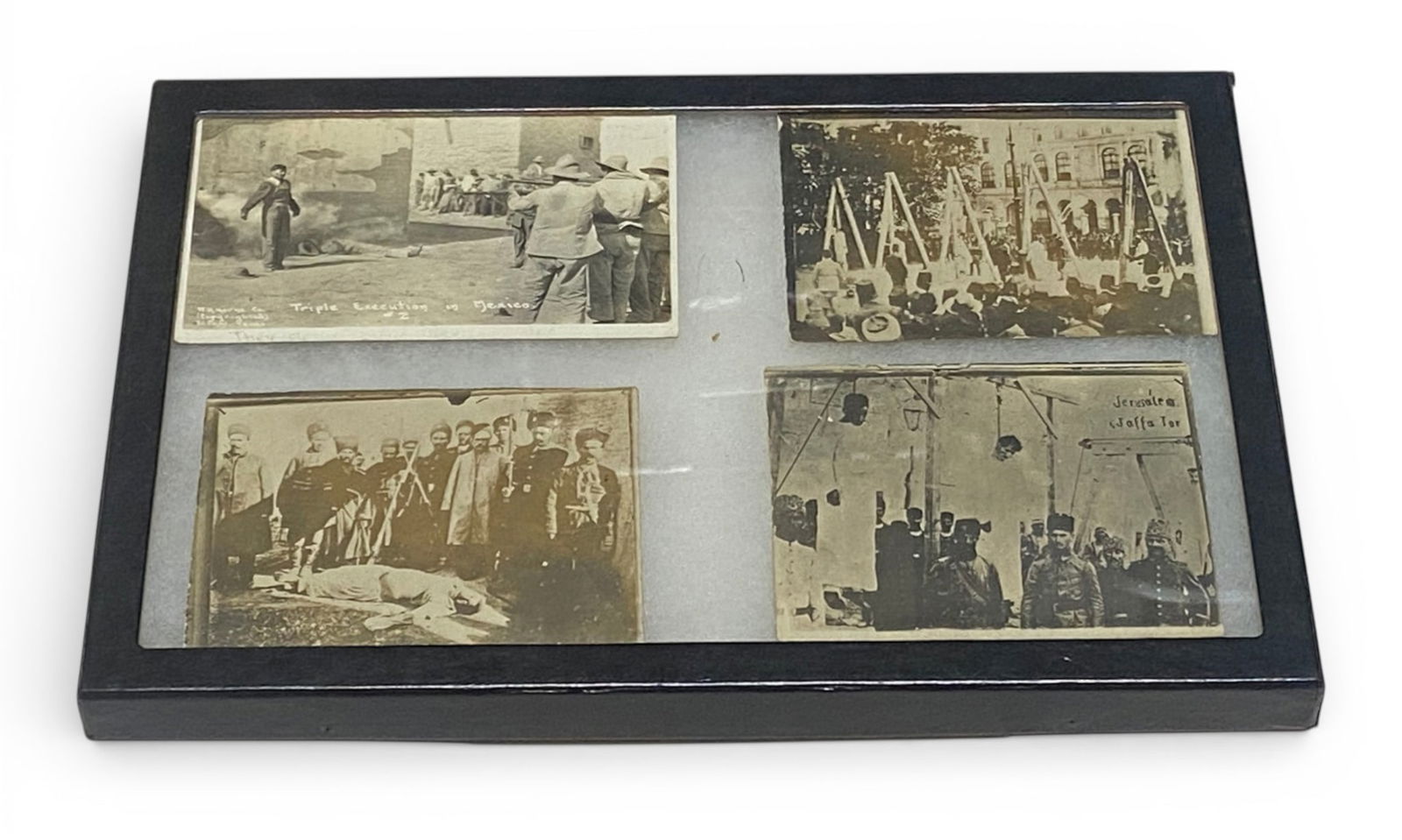 (4) Vintage Photos of Various Execution Post Cards: See Photos. There is writing on one that says "This man fell just as the photo was being taken, shot in 3 places. They deserted the mexican army" 