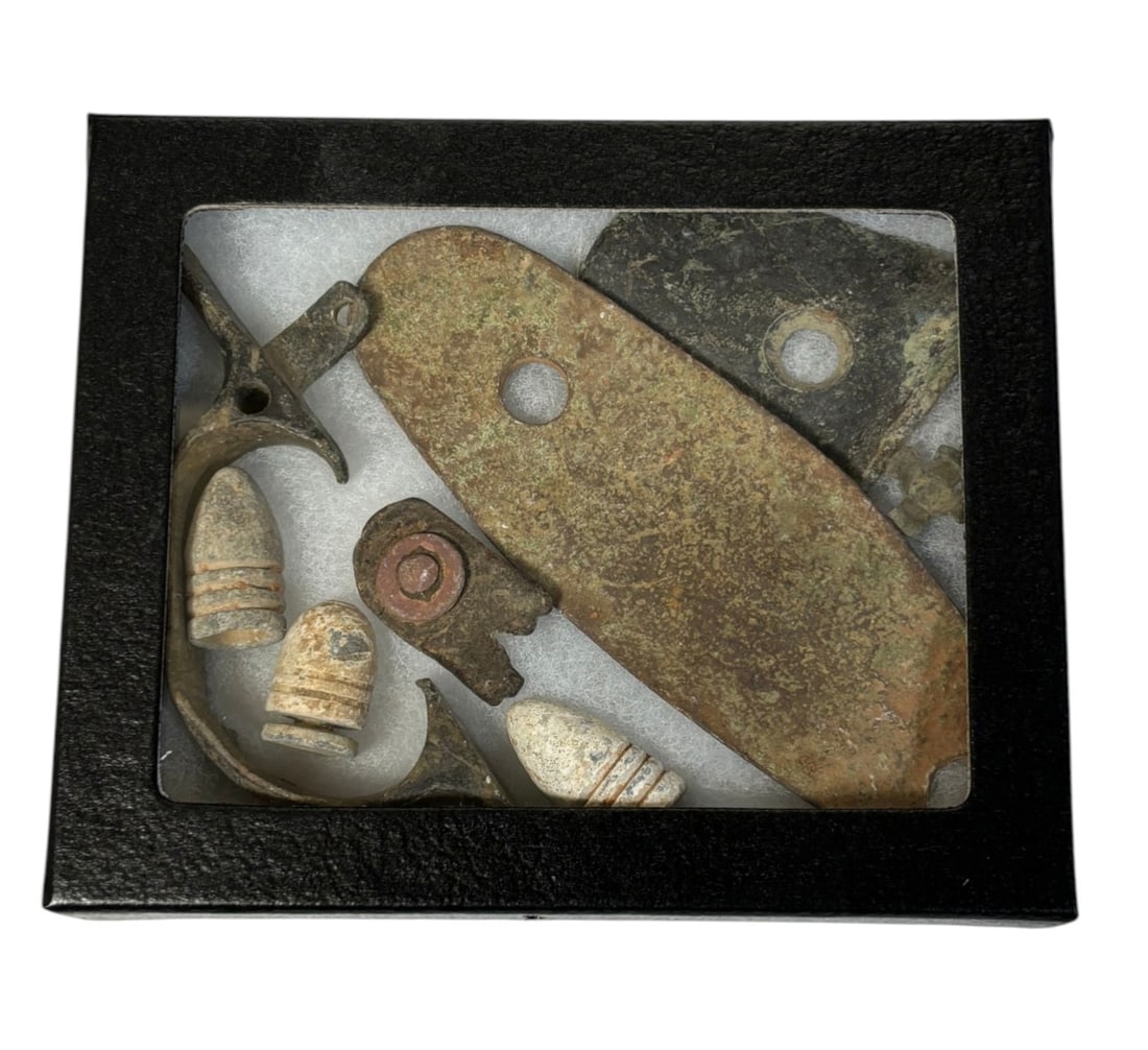 Civil War Parts To a Gun: Trigger Guard, Buttplate, Part of Sling, Bullets, Percussion Cap 