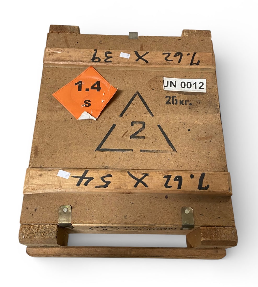 Empty Wood Ammunition Crate: 19"x14"x6" | This crate was used to store 7.62x54R Ammunition but is now empty. See Photos 
