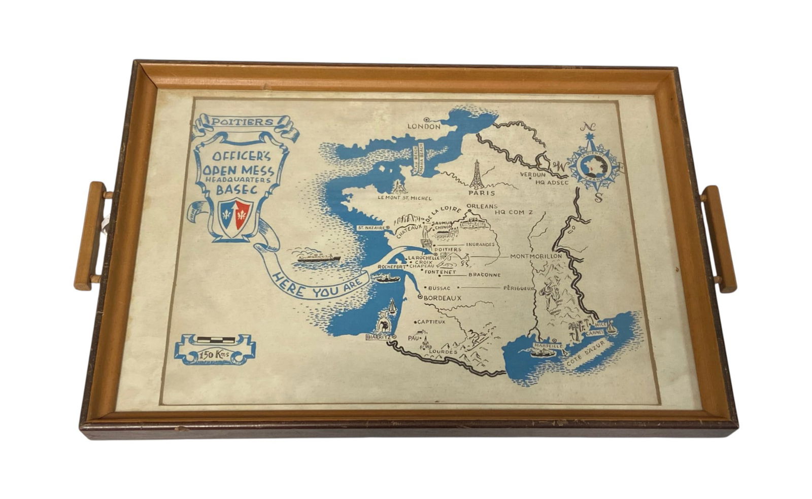 Poitiers Offficers Open Mess Headquarters Base Sea Map Tray: 21"x13" | See Photos 