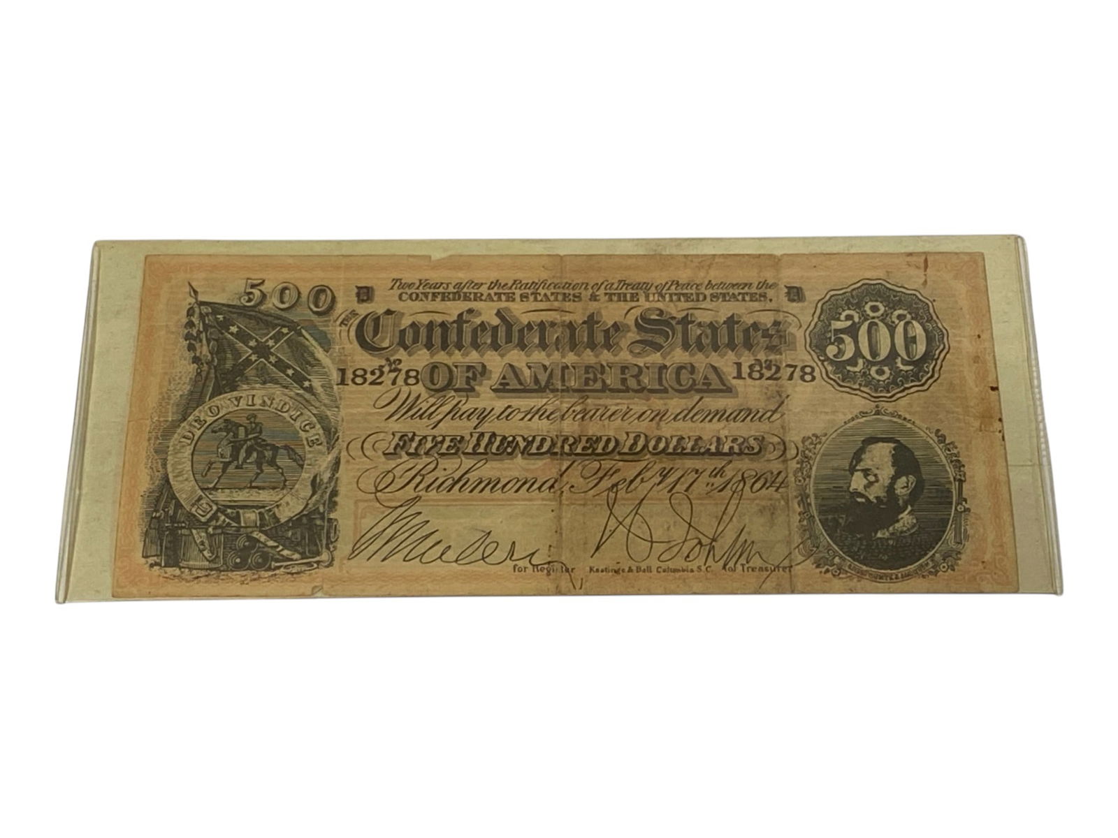 RARE & Collectible 1864 $500 Confederate States of America T-64 Bank Note Currency (1 of 2)
