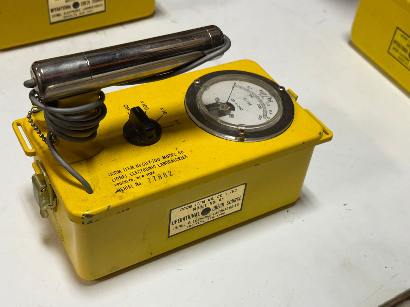 (3) OCDM V-700 Model NO. 6B Radiological Servey Meters and (1) Dosimeter Charger - 10