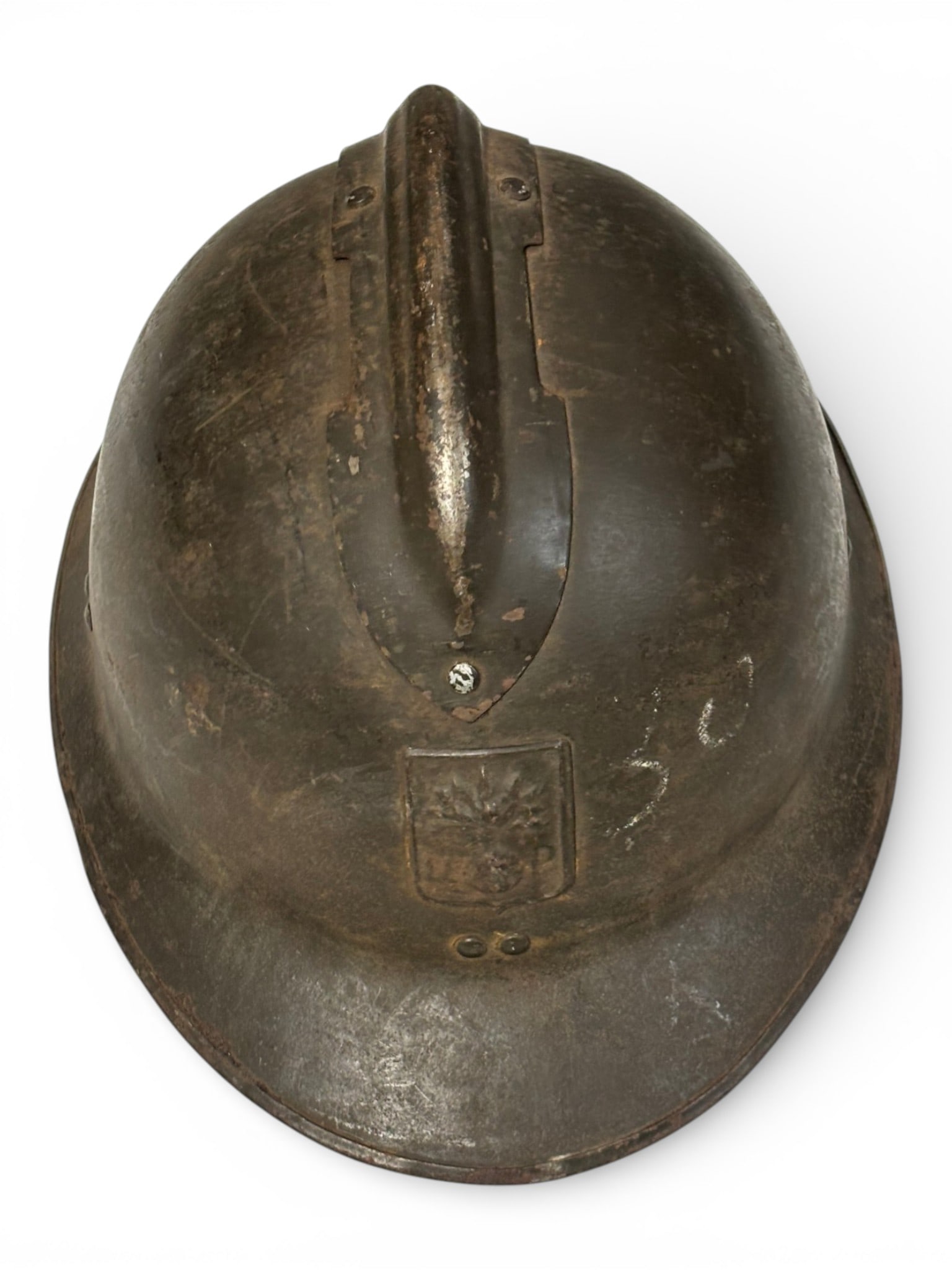 WWII French M1926 Civil Defense "DP" Helmet: Has the DP Emblem Passive Defense. Overall State is Very Good with no liner and a crispy chinstrap.
