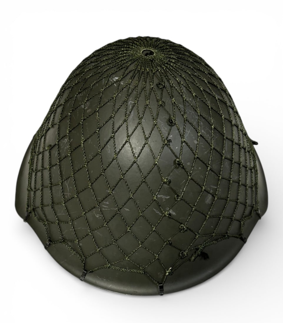 East German m56 Helmet with Liner, Chinstrap, and Net: Very Good Condition 