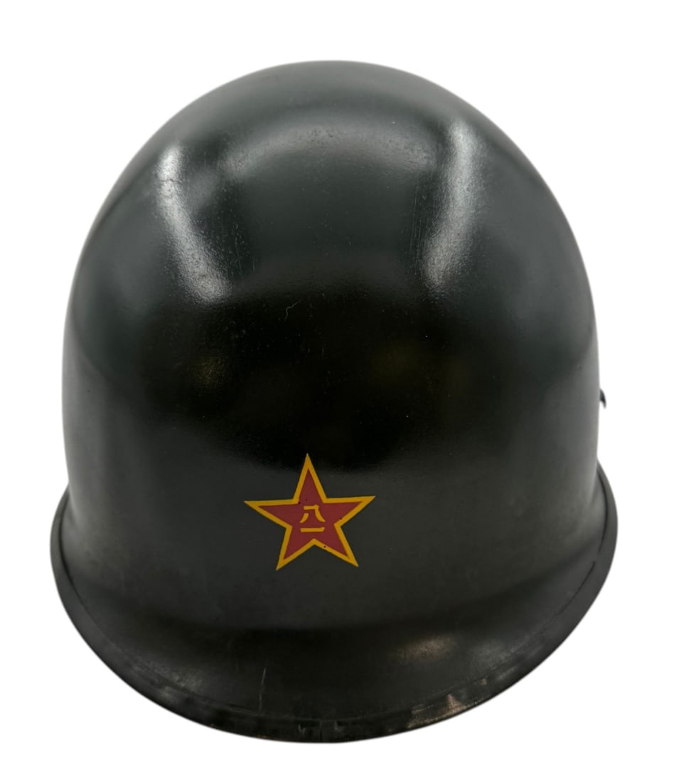 Chinese People's Liberation Army PLSA M1 Helmet: Inside is very well marked and can obviosuly see that it is a sclueter made helmet with front seam and heat code of 236A. 