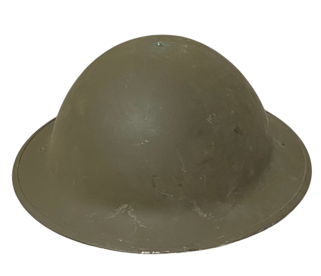 WWII Canadian 1940 Brodie Helmet with Liner: Olive Green Paint with faint markings inside "GSW C/1940" 
