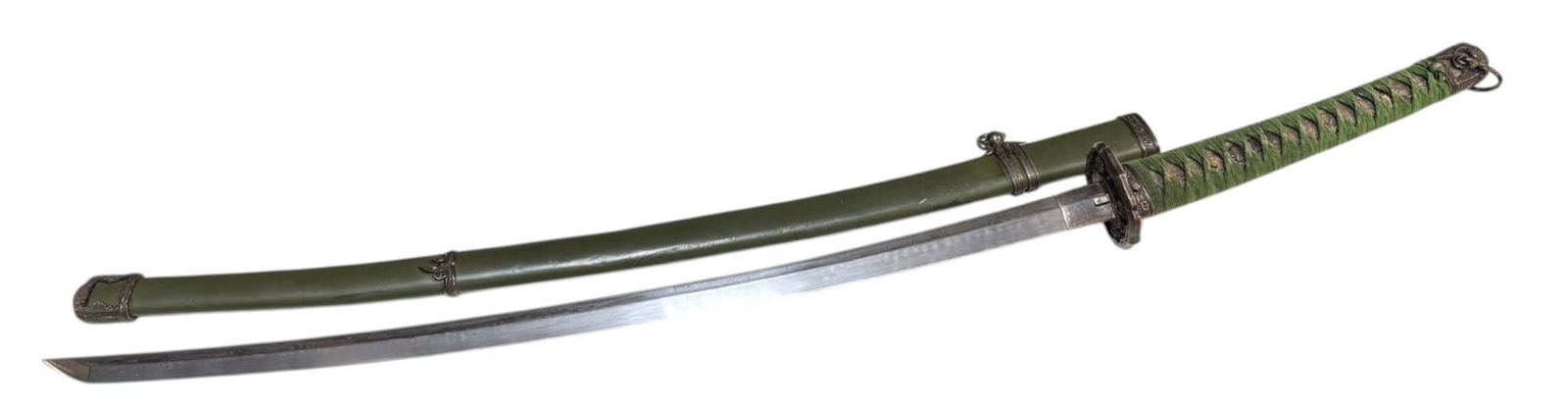 Japanese Sword with Green Accents and Scabbard (1 of 20)