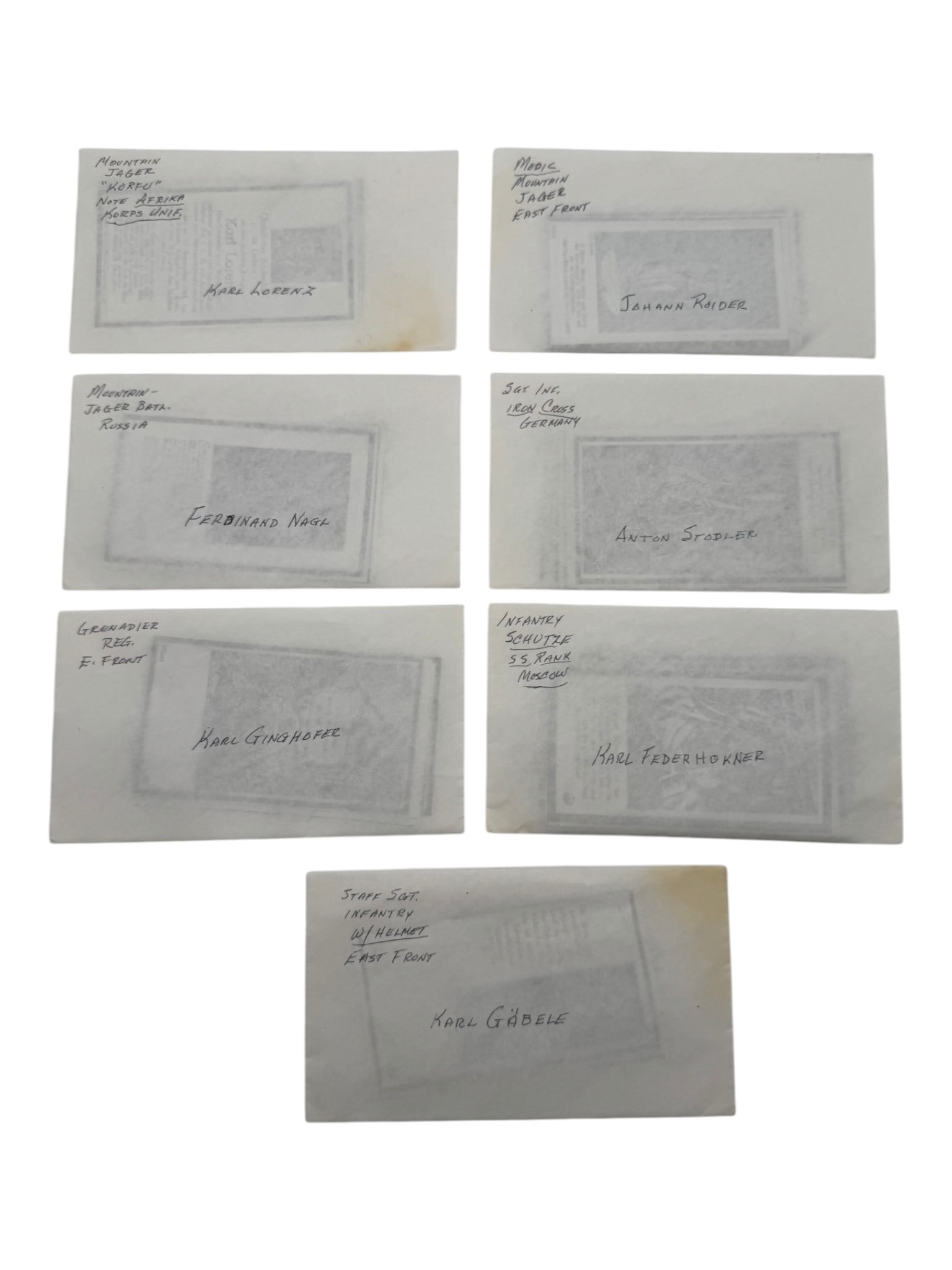 Lot of (7) German WWII Death Card *COPIES*: See Photos 