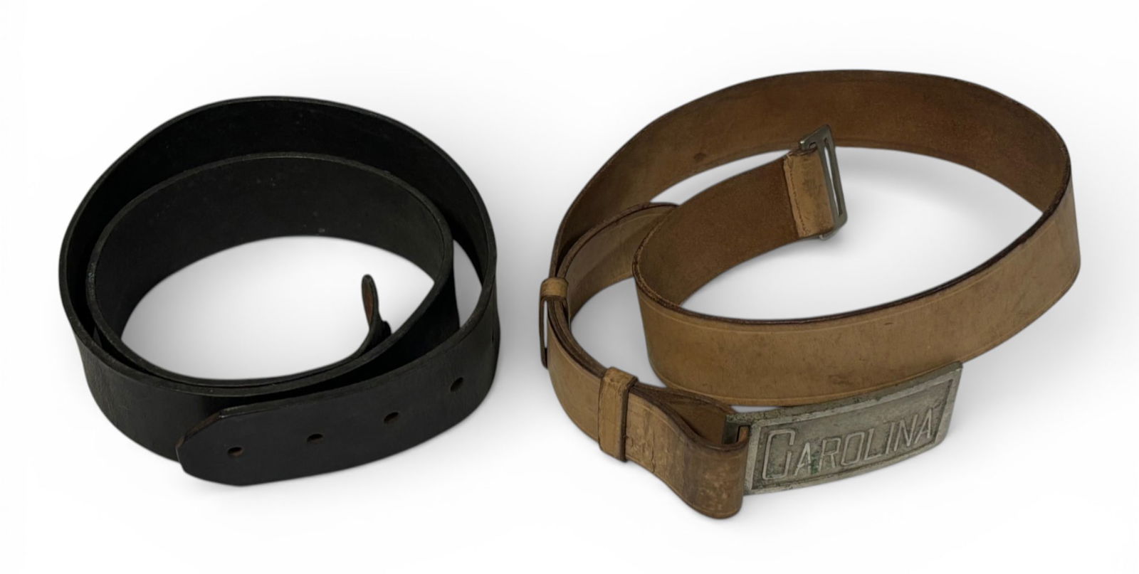 Vintage Belt Lot: Carolina Belt Buckle and Belt, and Unmarked Belt. See Photos. 