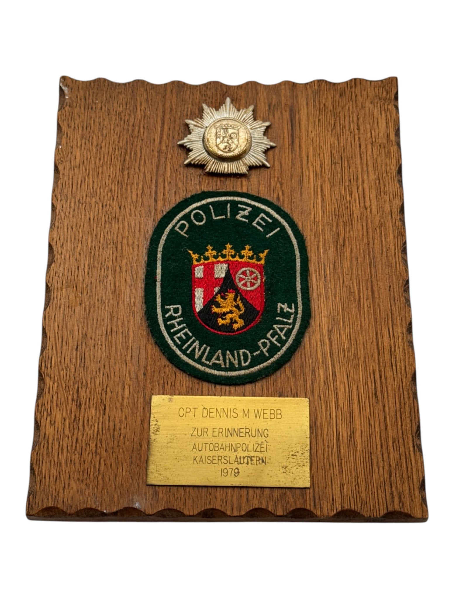 1979 Polizei Plaque to CPT Dennis M Webb: See Photos 